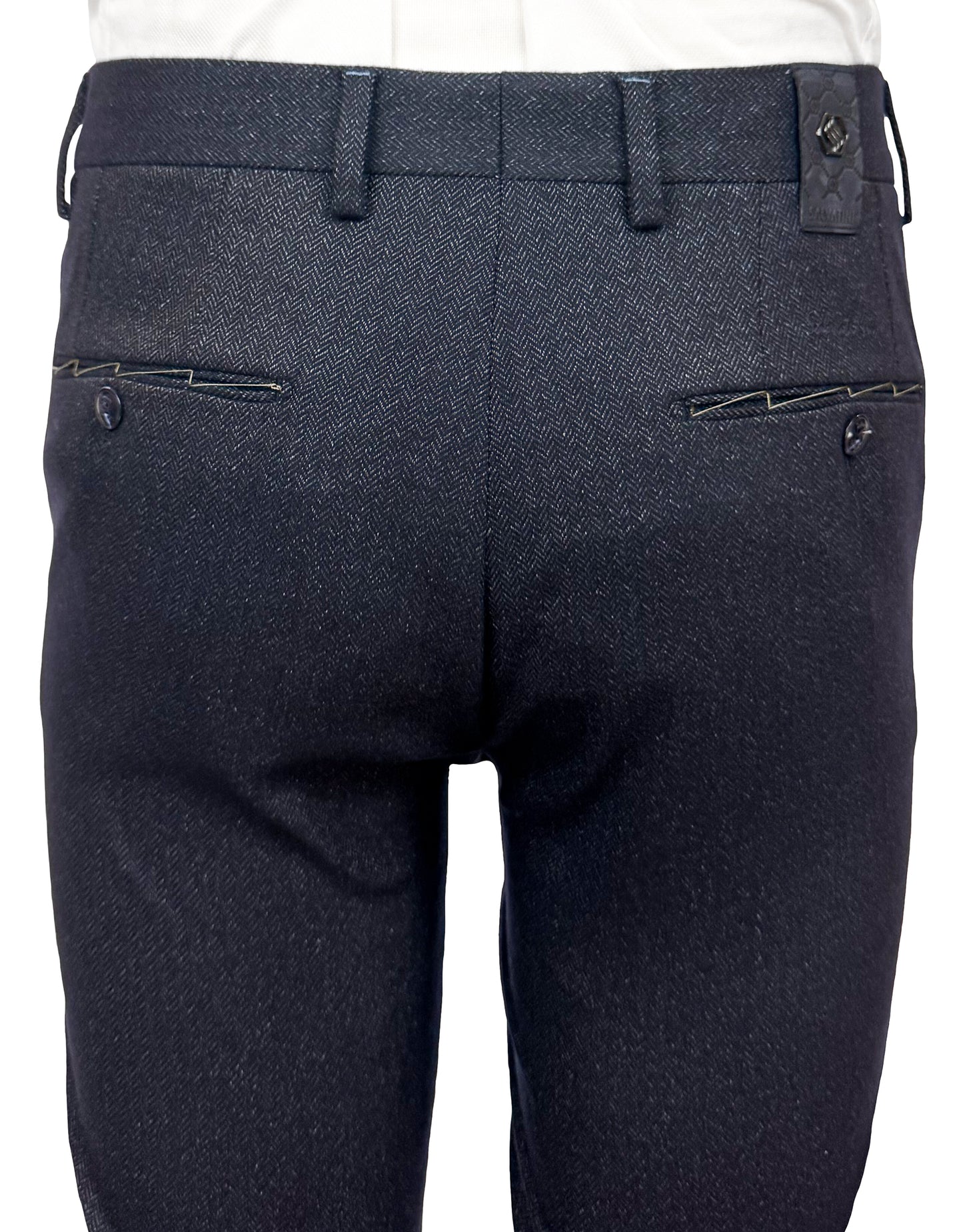Salvatini Sport - Navy Herringbone Trousers with Stretch