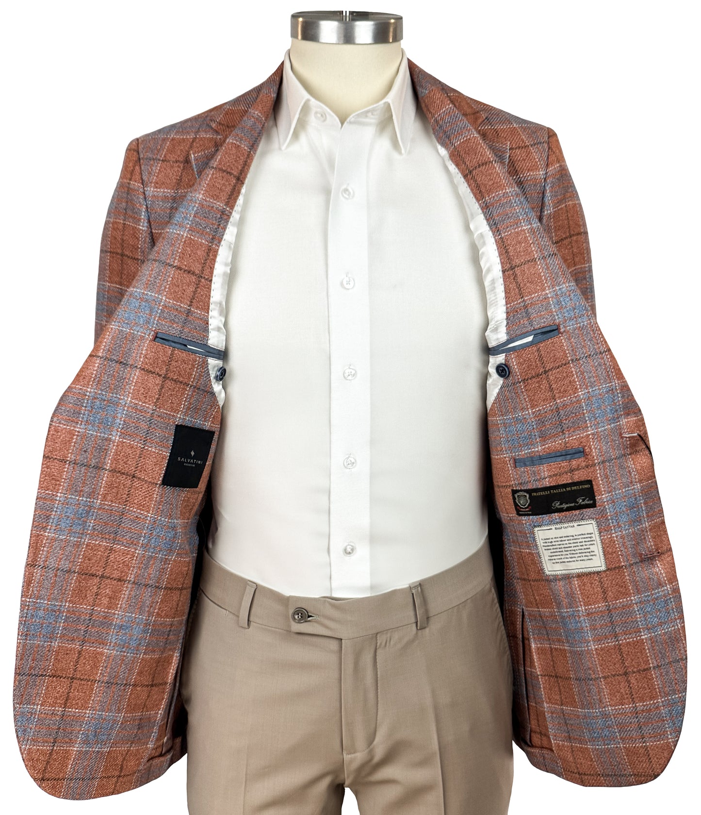 Salvatini Exclusive - Modern Slim-Fit Cotton-Blend Plaid Sport Coat