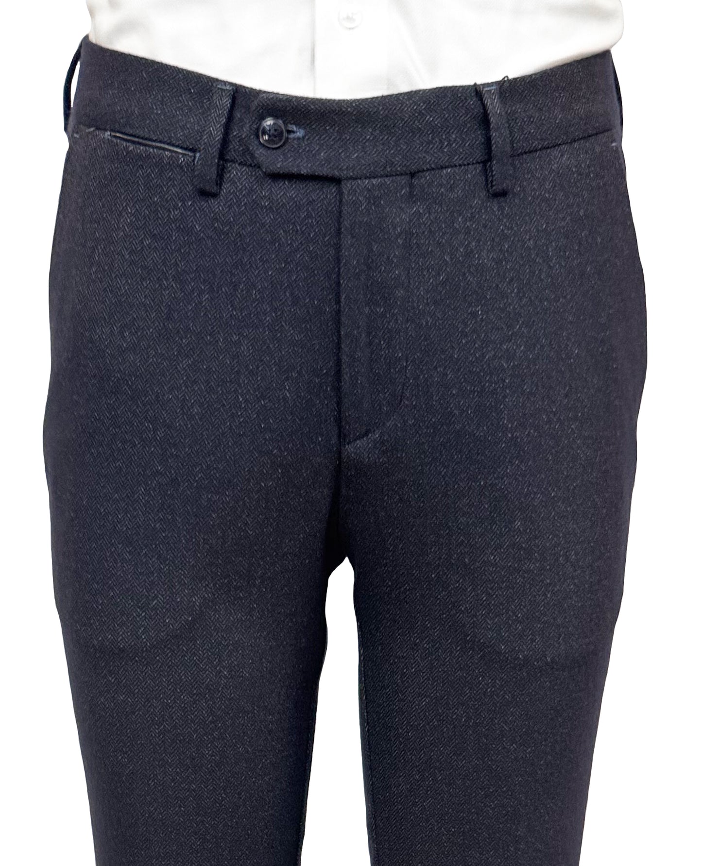 Salvatini Sport - Navy Herringbone Trousers with Stretch