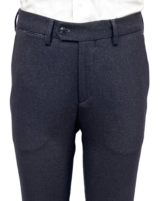 Salvatini Sport - Navy Herringbone Trousers with Stretch