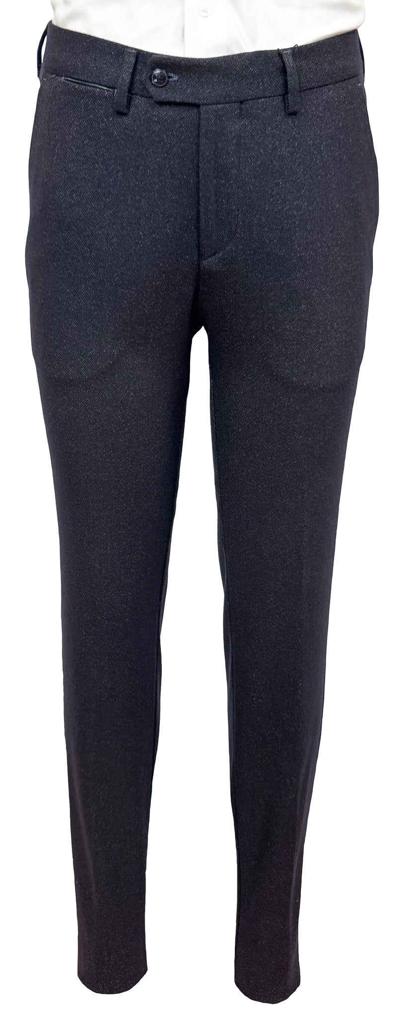 Salvatini Sport - Navy Herringbone Trousers with Stretch