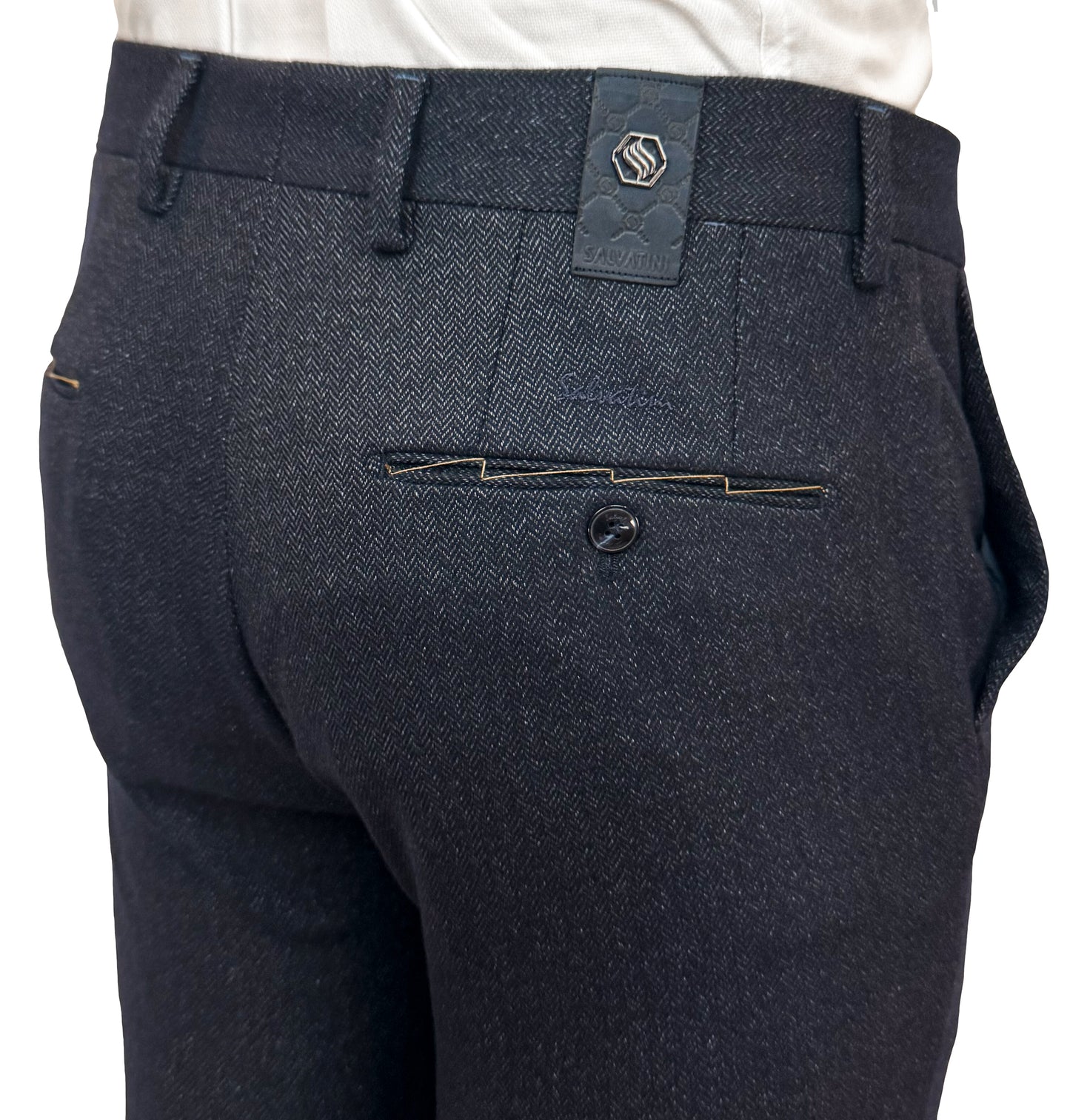 Salvatini Sport - Navy Herringbone Trousers with Stretch