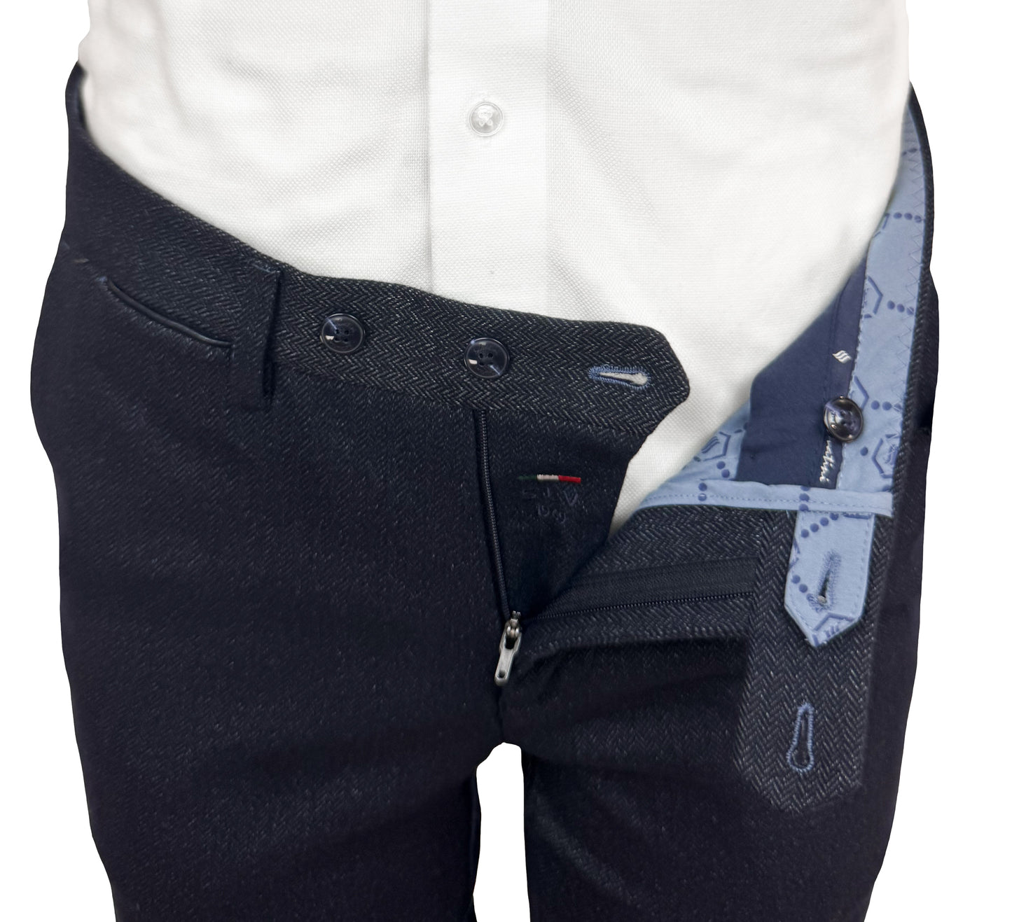 Salvatini Sport - Navy Herringbone Trousers with Stretch