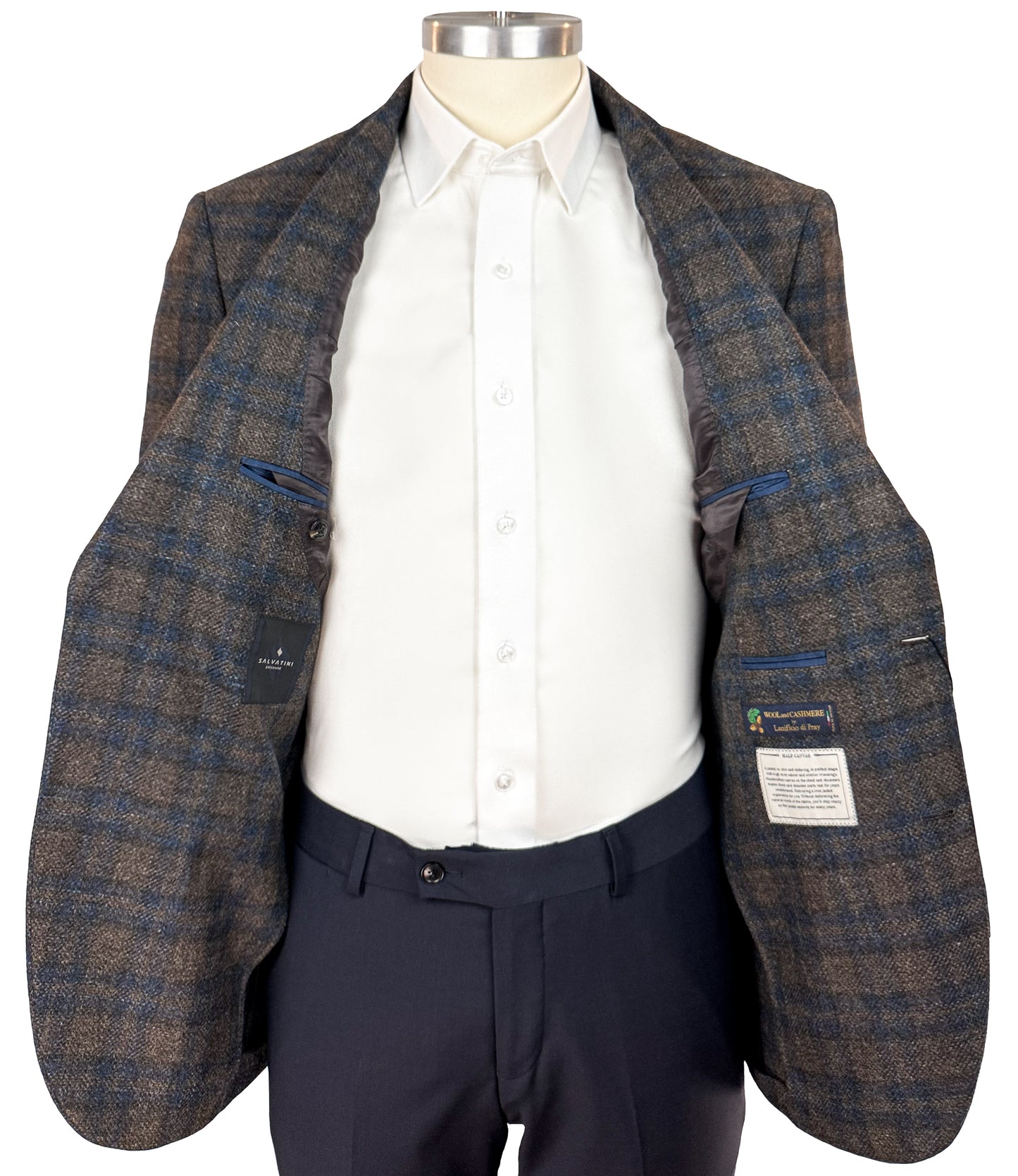 Salvatini Exclusive - Cashmere Blend Brown Plaid Sport Coat