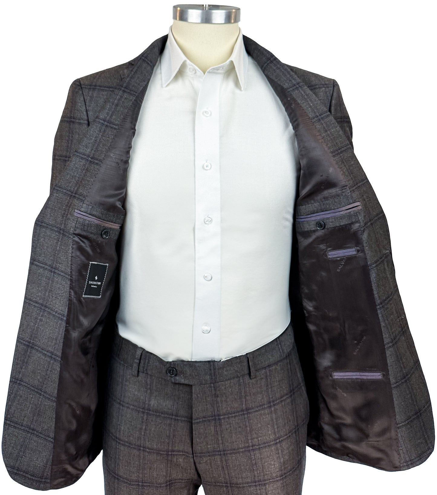 Salvatini Exclusive - Cashmere Blend Grey Plaid Suit